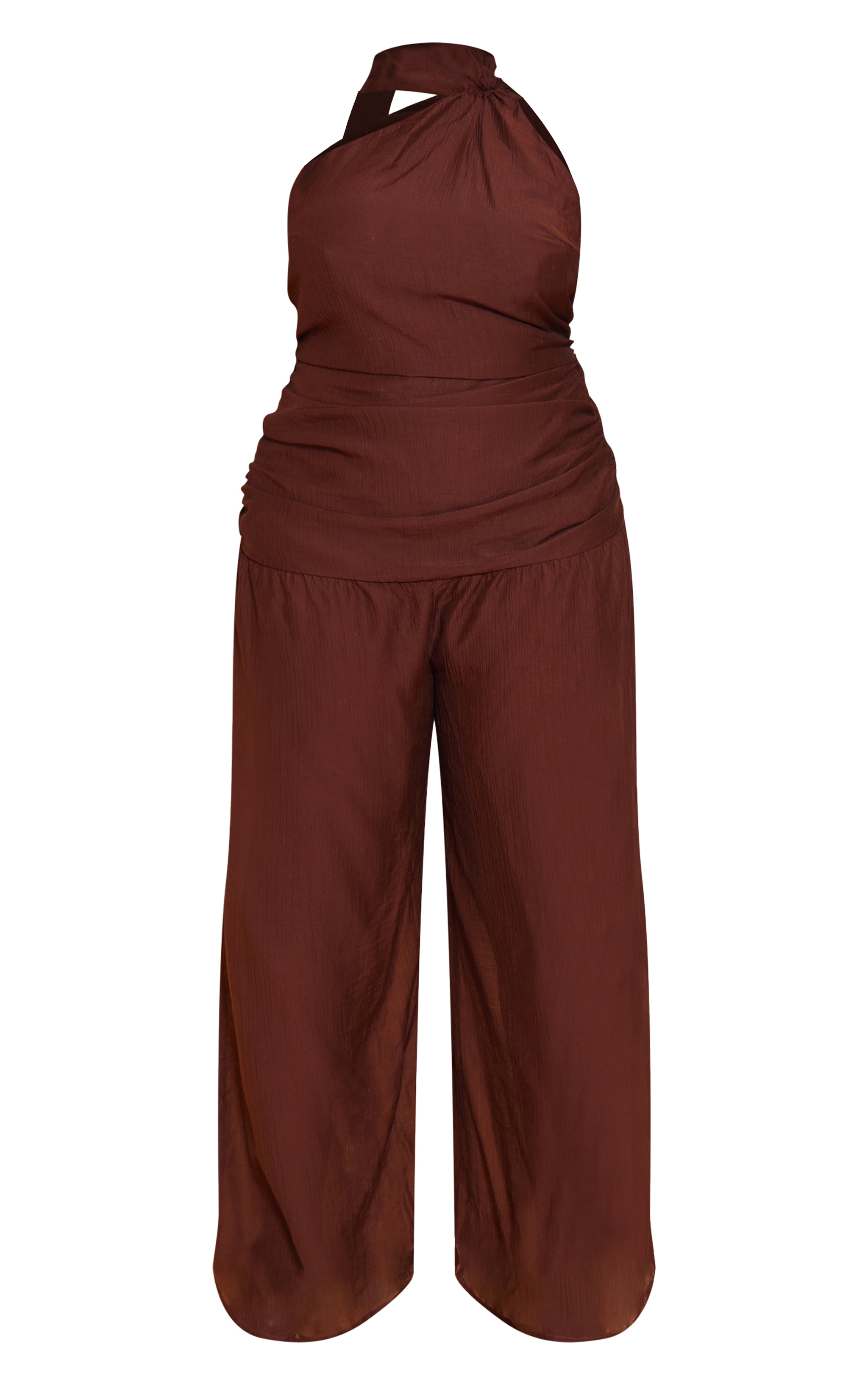 Plus Chocolate Textured One Shoulder Scarf Detail Jumpsuit image 5