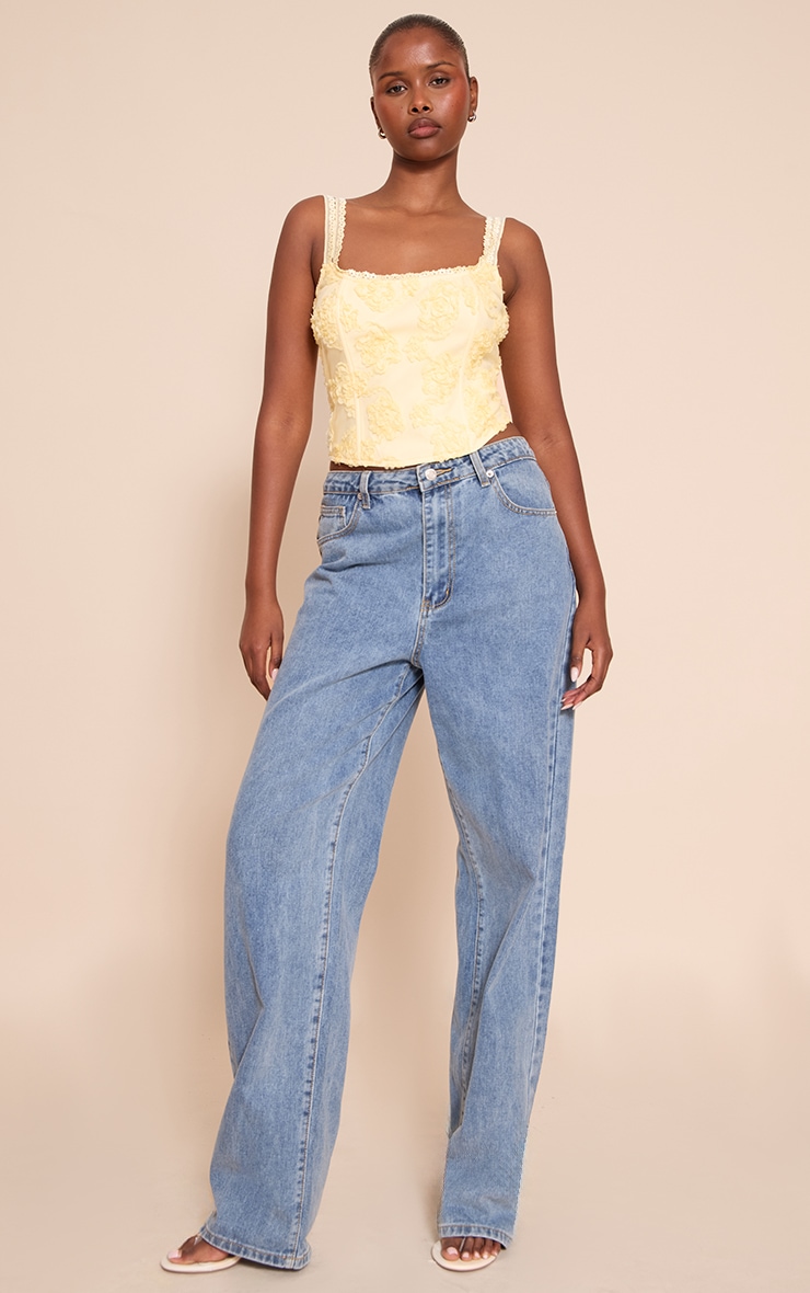 Butter Yellow Floral Textured Boned Corset image 3
