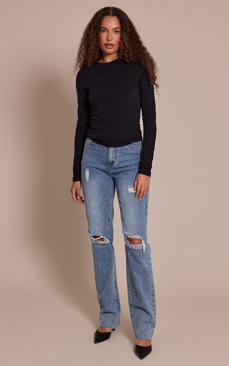 Tall Light Wash Extra Long Ripped High Waist Straight Leg Jeans image 1
