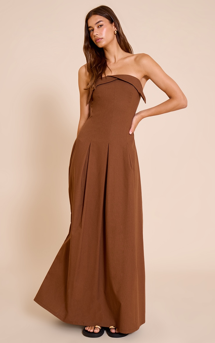 Chocolate Bandeau Pleated Midaxi Dress image 1