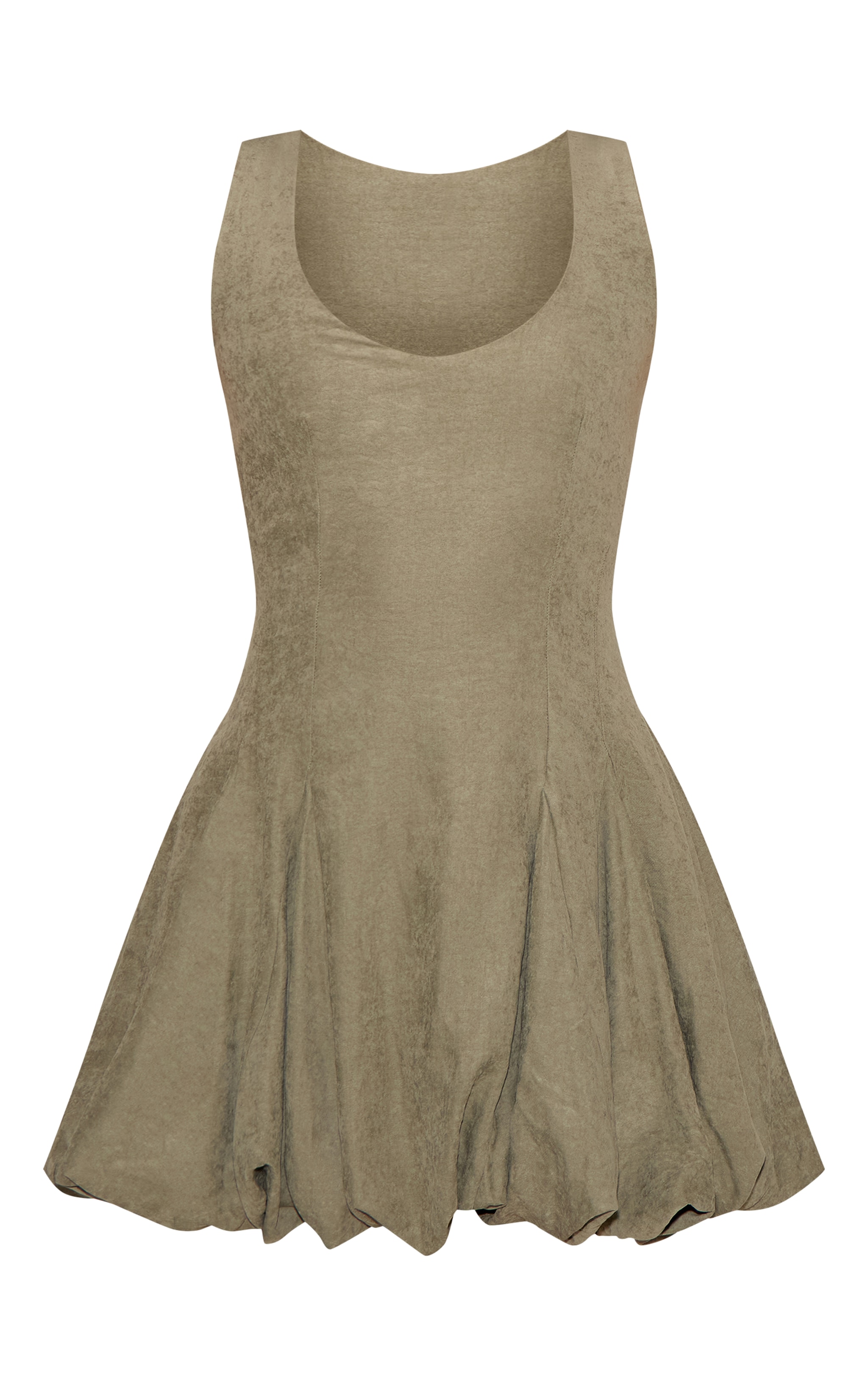 Khaki Textured Scoop Neck Puffball Dress image 5