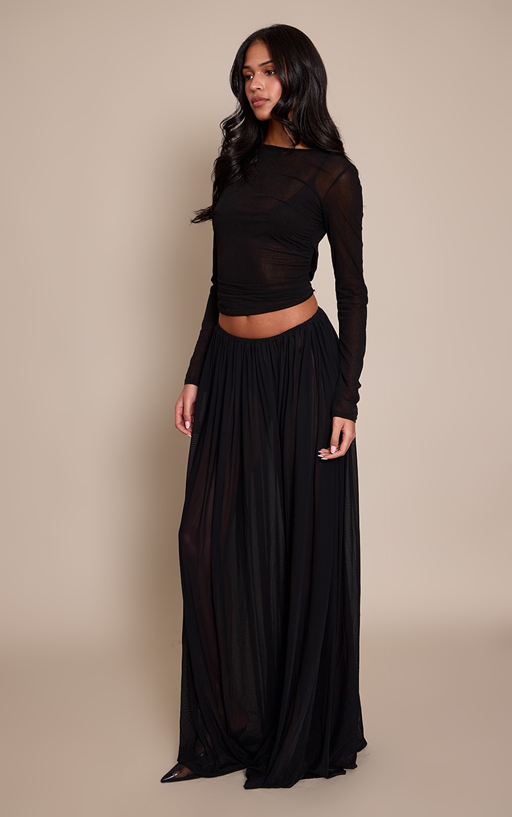Tall Black Mesh Drape Maxi Skirt image 2