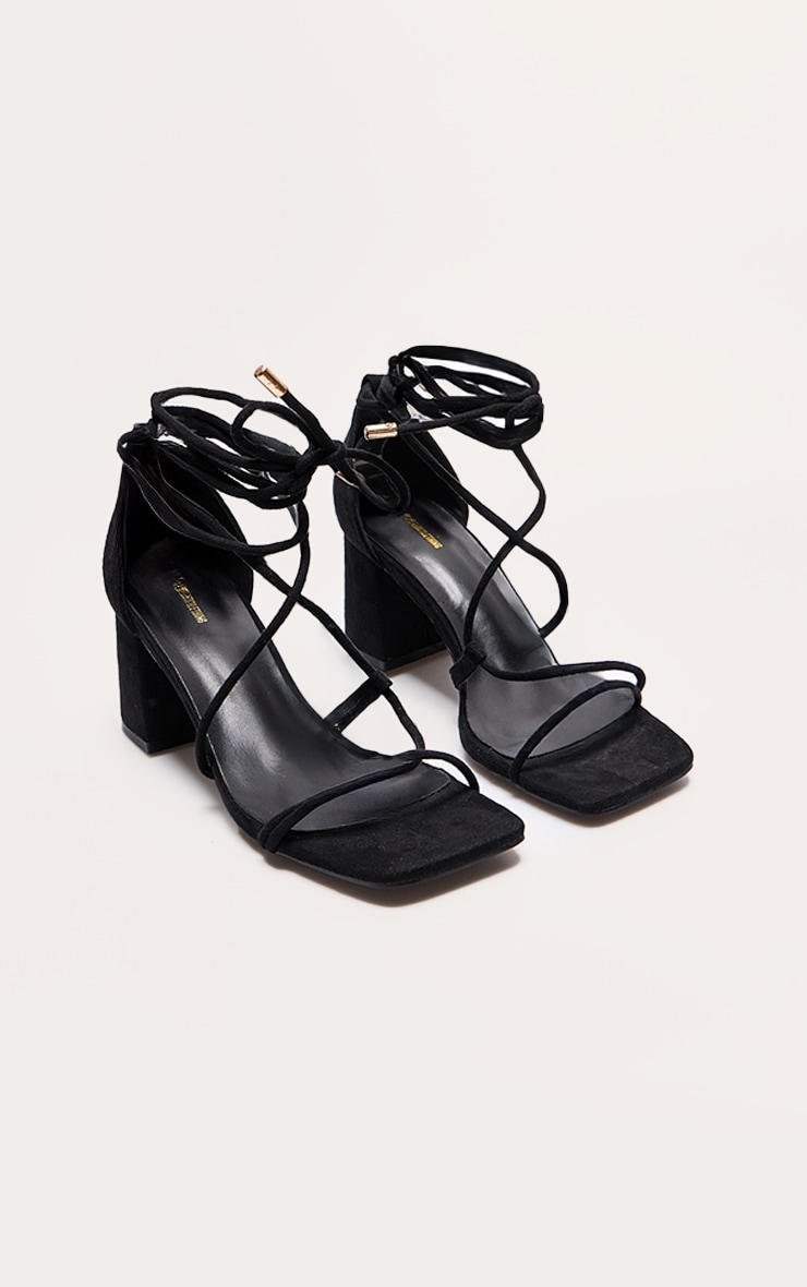 Black Faux Suede Square Toe Block Heel Sandals | Footwear