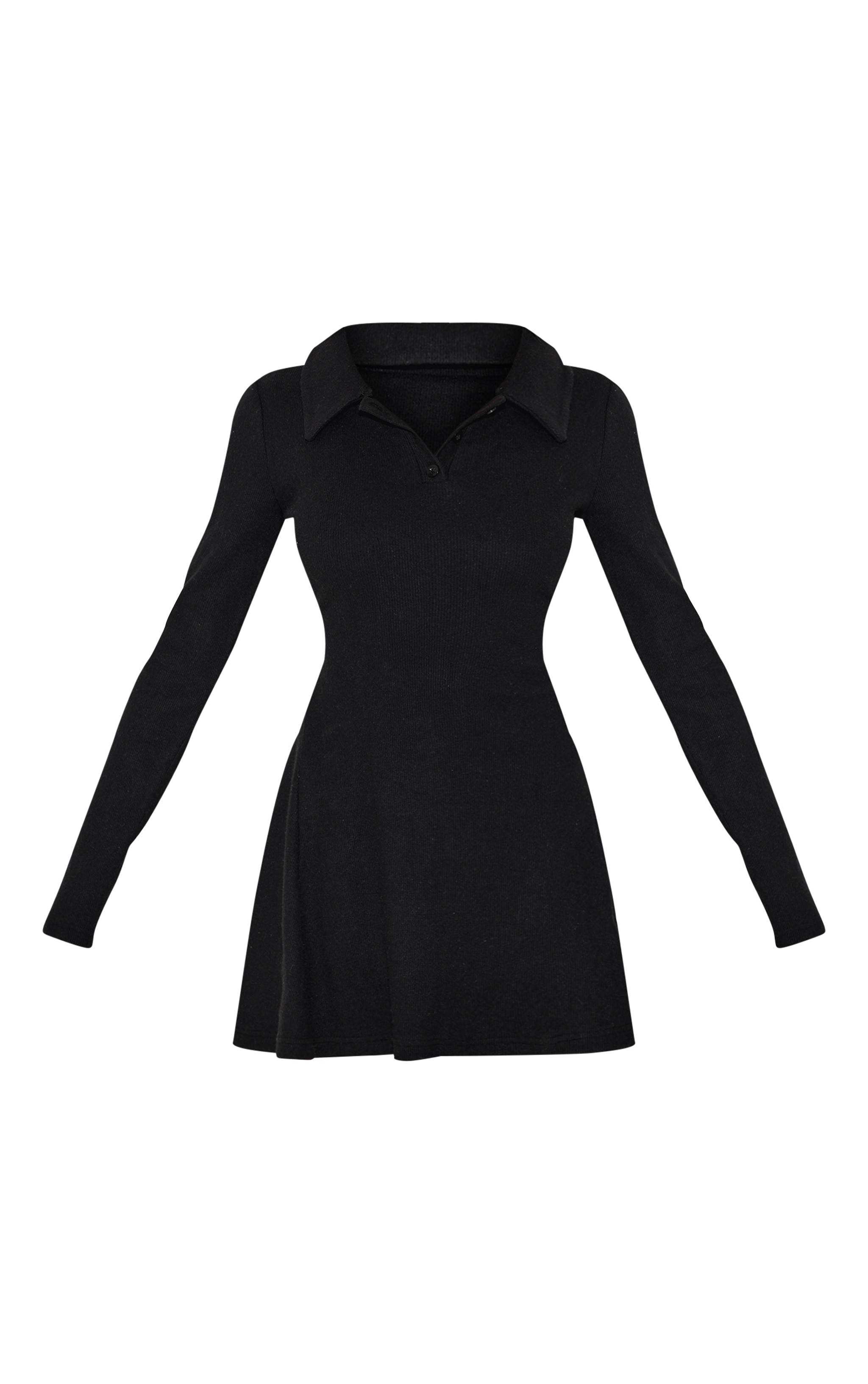 Black Heavy Brushed Rib Button Up Shift Dress image 5