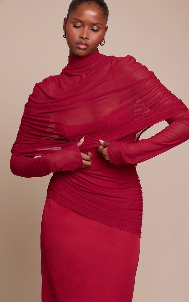 Wine Cape Detail Long Sleeve Maxi Dress image 4