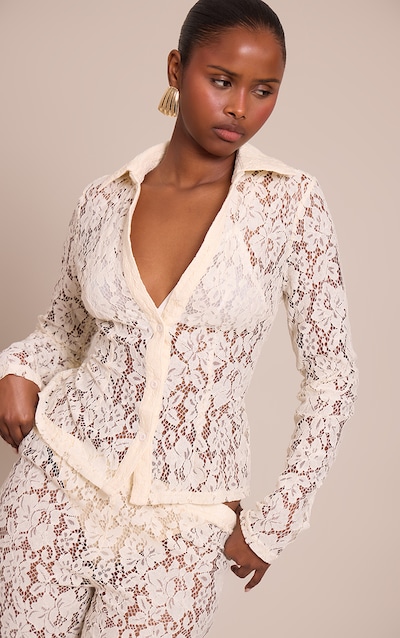 Cream Lace Long Sleeve Shirt