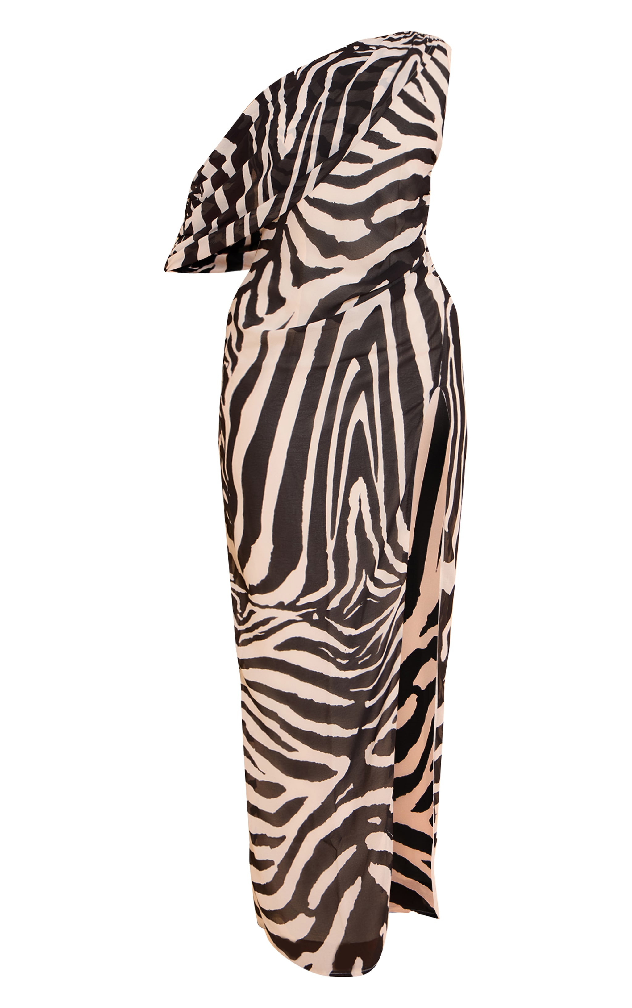 Brown Zebra Printed Chiffon Drape Detail Maxi Dress image 5