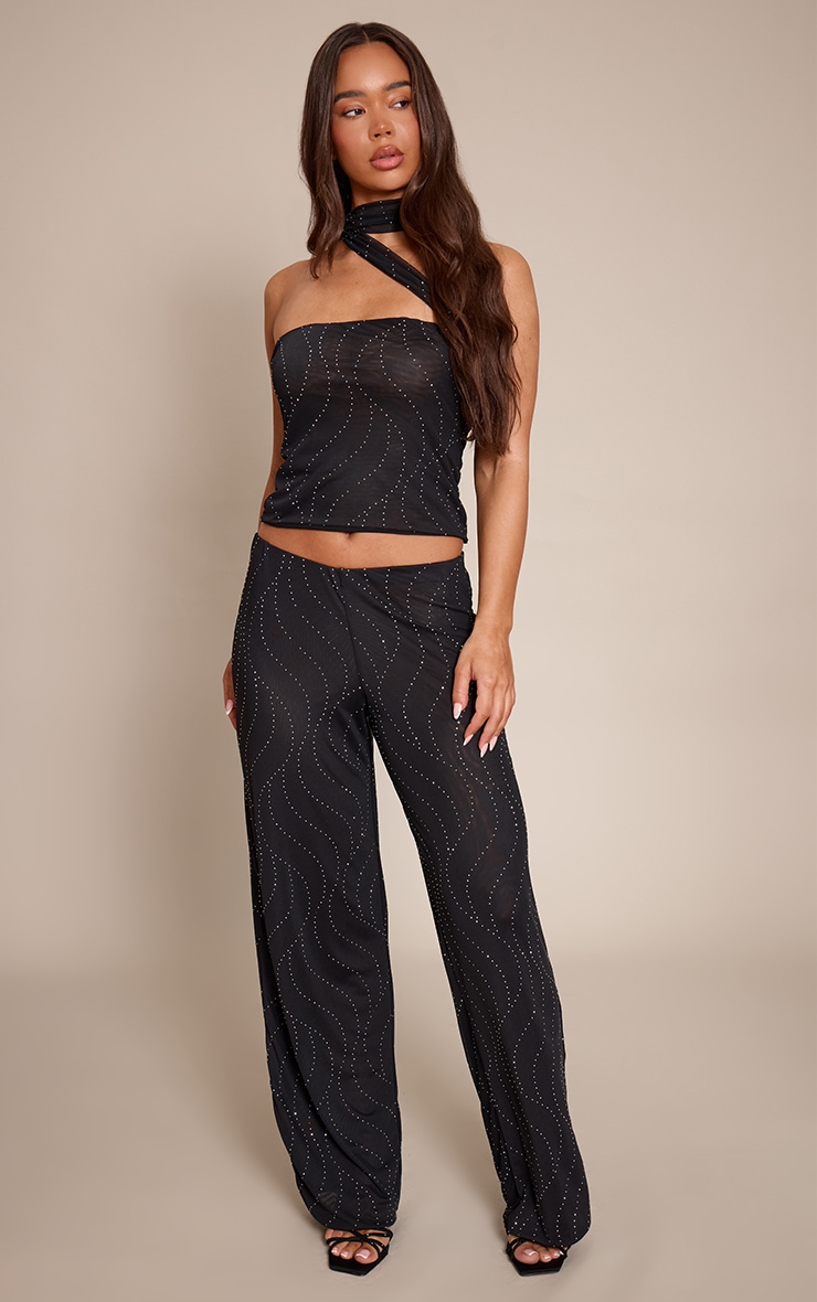 Black Hot Fix Mesh Scarf Bandeau Top  image 3