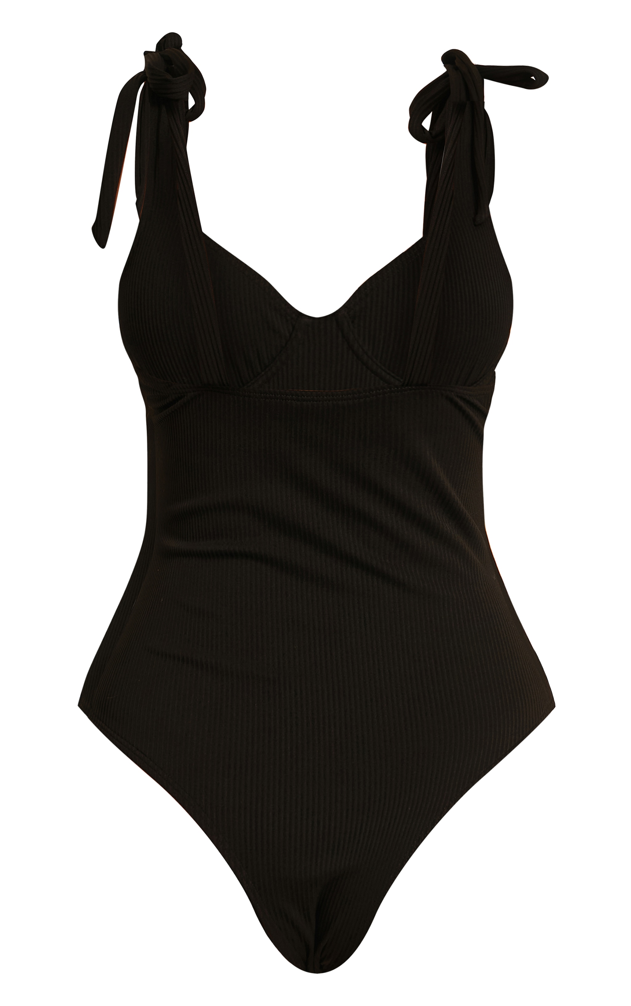 Maillot de bain côtelé noir à bretelles nouées et armatures image 5