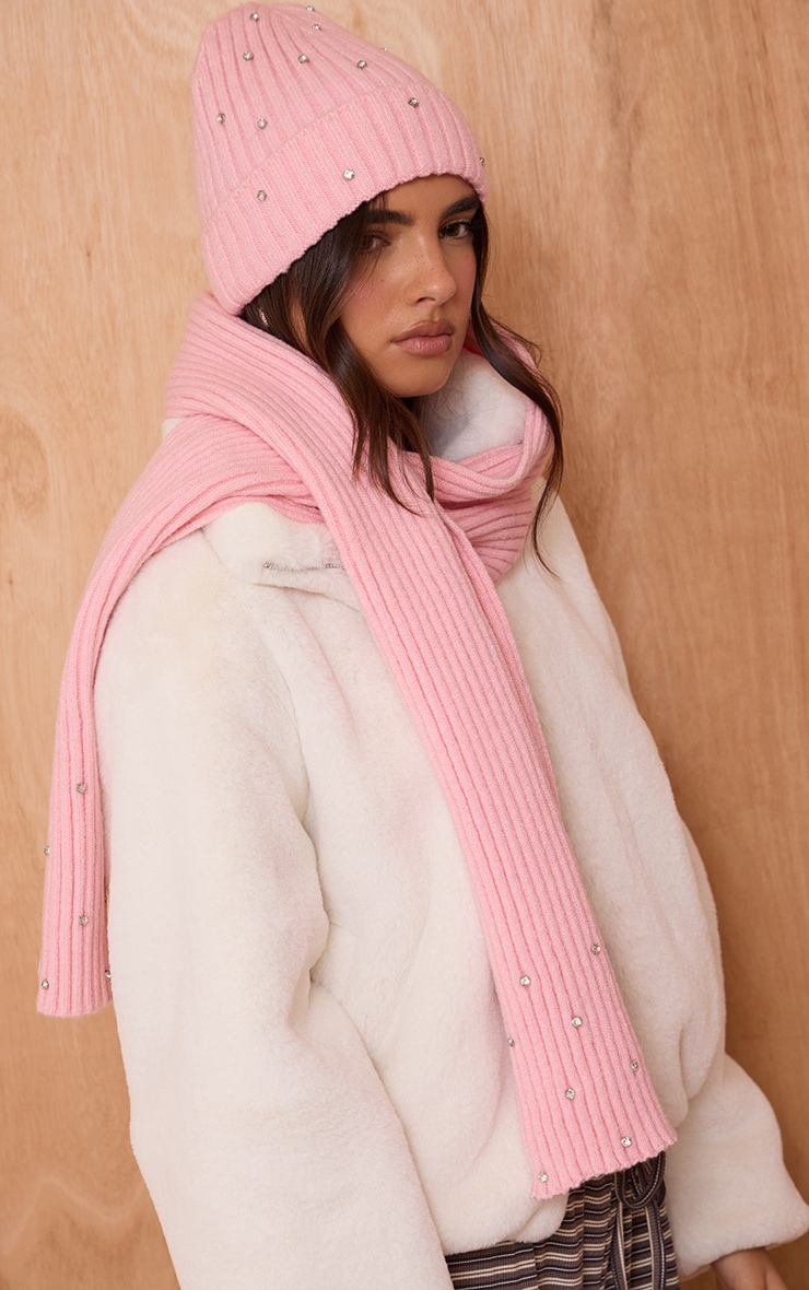 Pink Ribbed Diamante Scarf