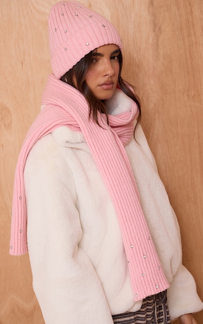 Pink Ribbed Diamante Scarf