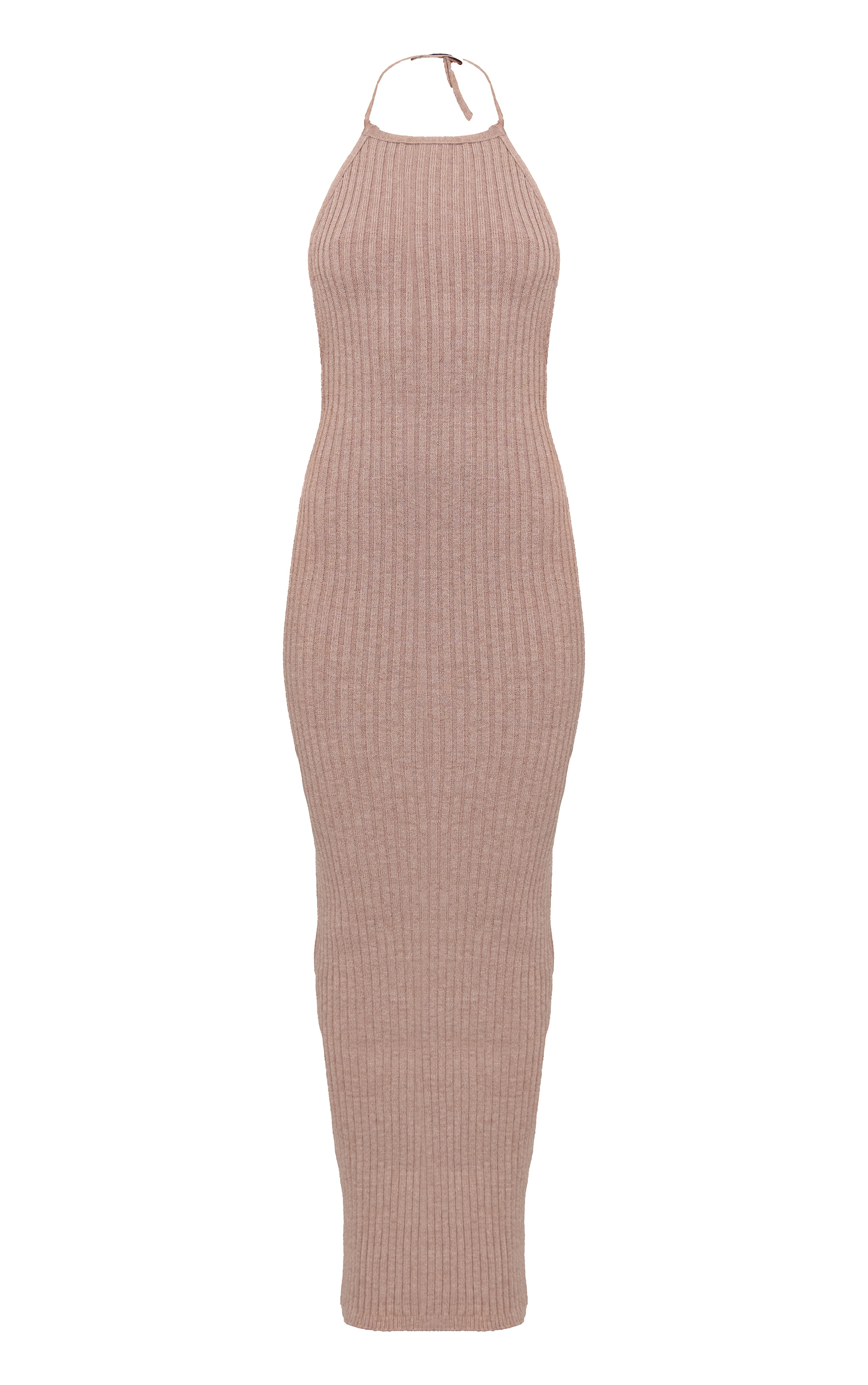 Petite Robe longue dos nu en maille tricot taupe foncé image 5