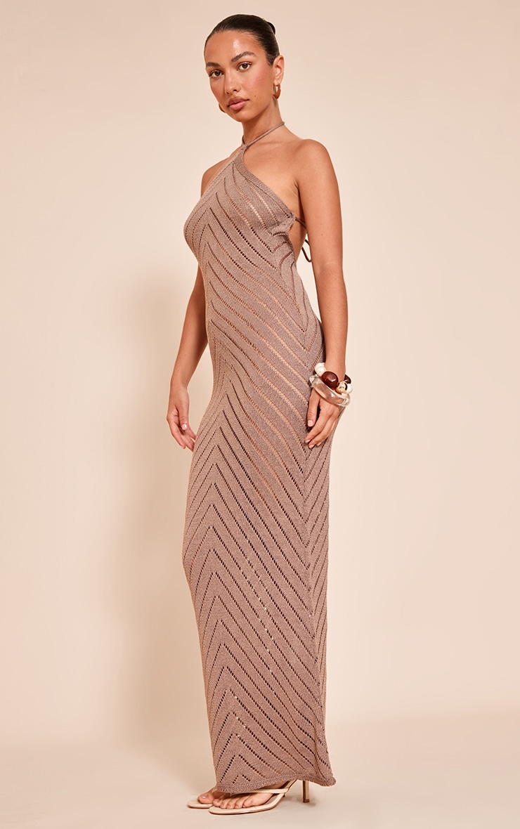 Mocha Chevron Knitted Maxi Dress image 3