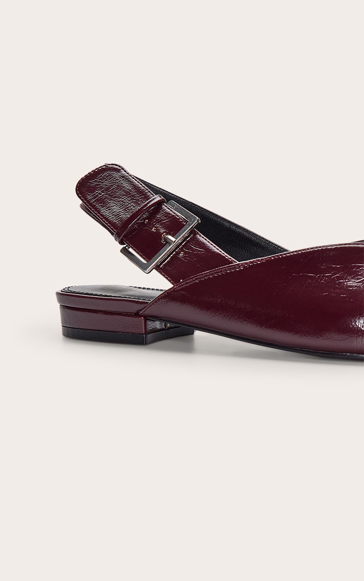 Burgundy Crinkle PU Buckle Point Toe Sling Back Mules image 5