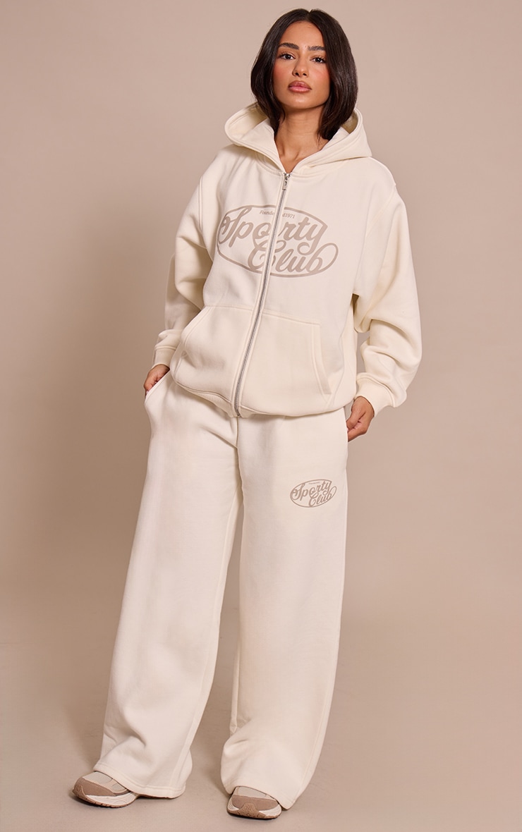Petite Ecru Sports Club Cotton Fleece Full Zip Hoodie image 3