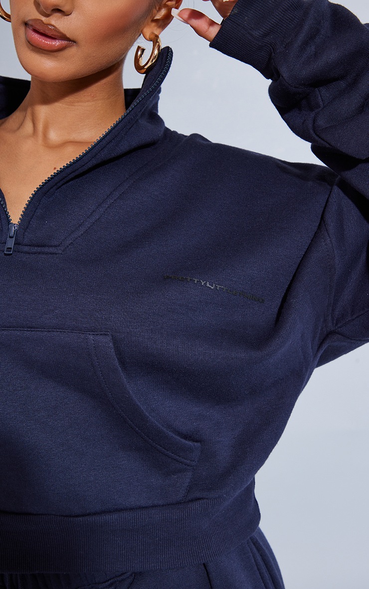 PRETTYLITTLETHING Petite Navy Oversized Half Zip Sweat image 4