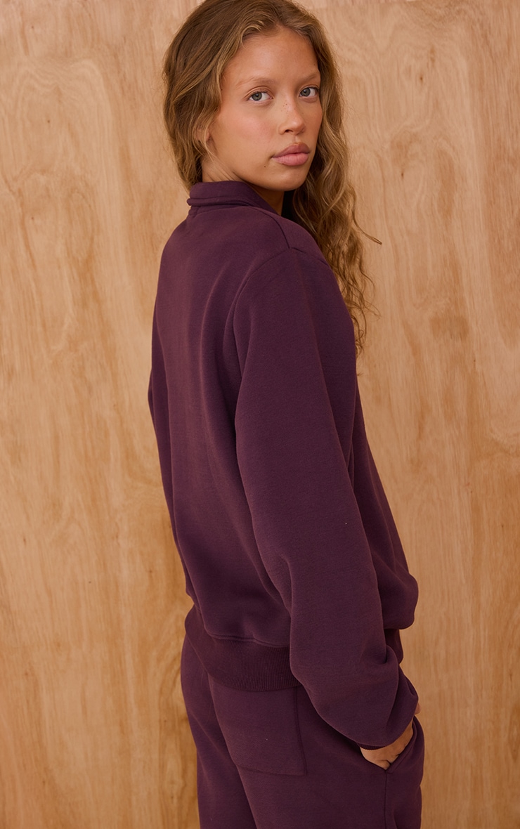 Plum Cotton Fleece Polo Sweatshirt image 2