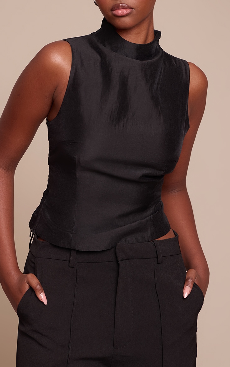 Black Organza Ruched Longline Top image 4