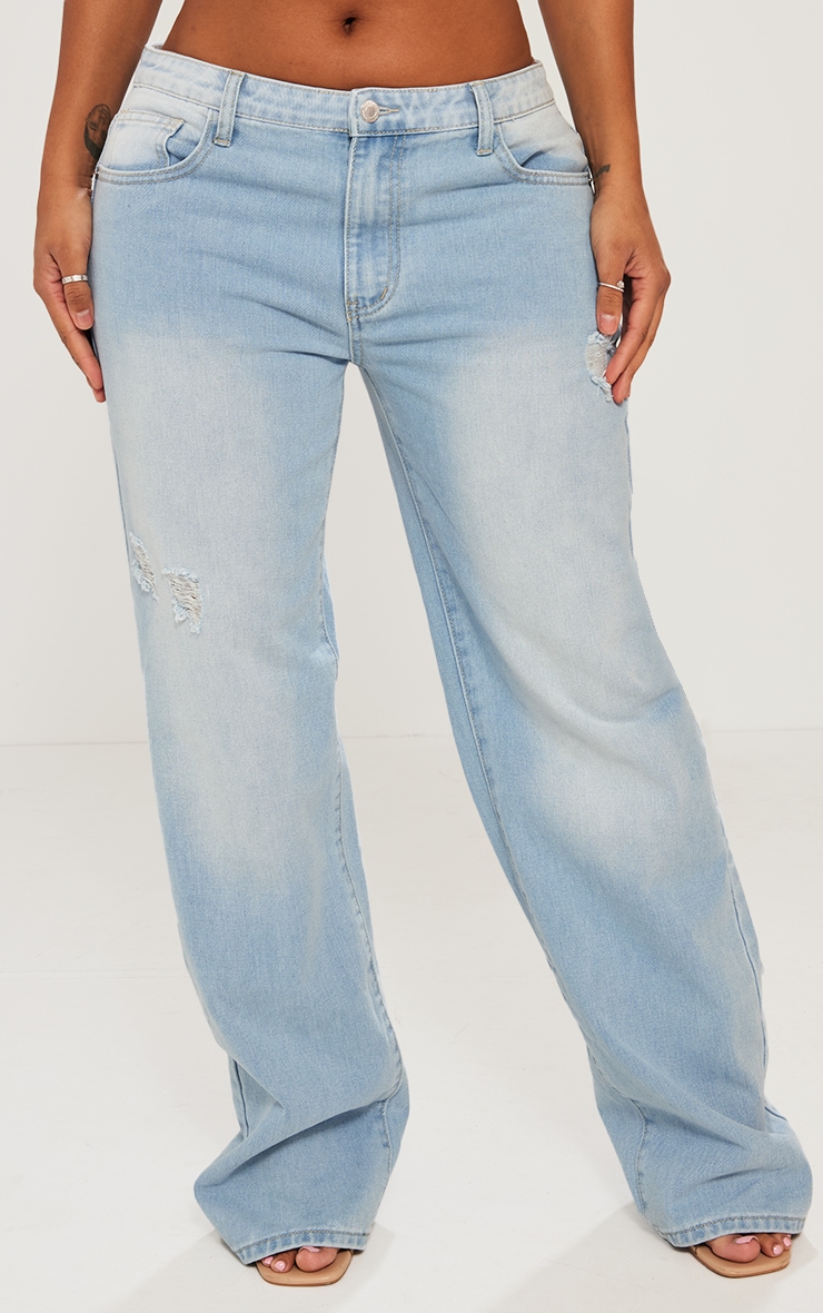 デニム・ジーパン Women's semi-wide washed denim pants light blue Shape Light Blue Washed Denim Wide Leg Jeans | Shape