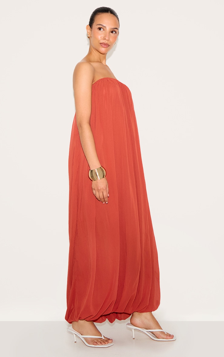 Petite Rust Bandeau Chiffon Puffball Maxi Dress image 3