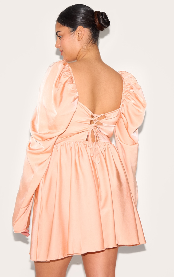 Plus Blush Satin Corset Detail Puffball Shift Dress image 2
