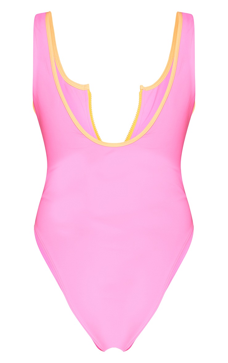 Pink Contrast Zip Front Scuba Swimsuit image 2