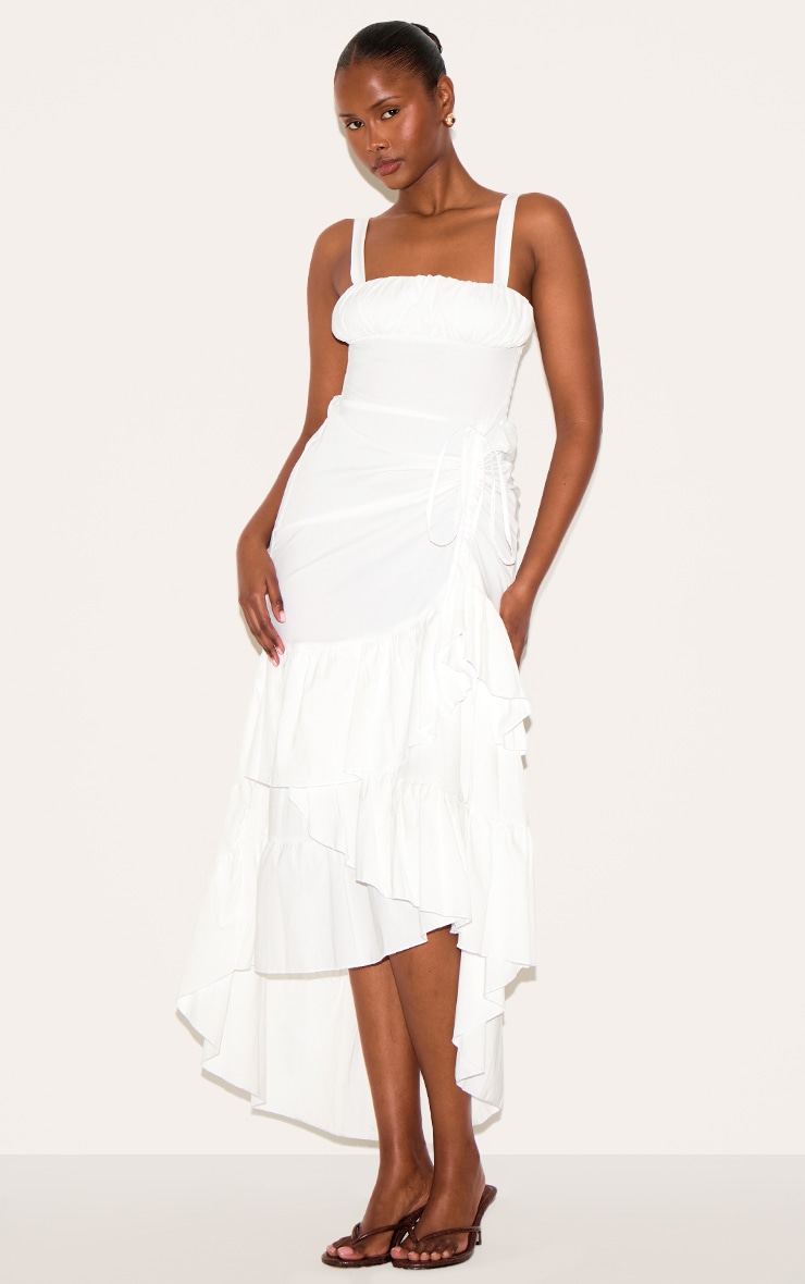 White Strappy Ruched Detail Maxi Dress image 1