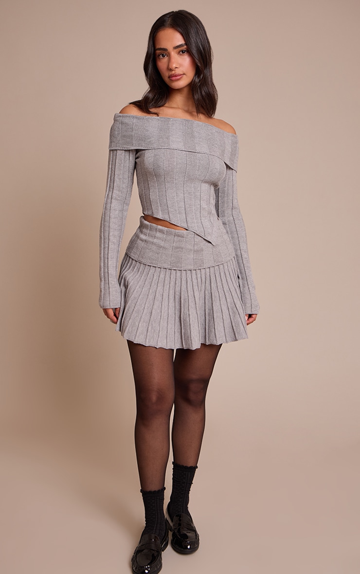 Petite Ash Grey Foldover Waistband Mini Skirt image 1