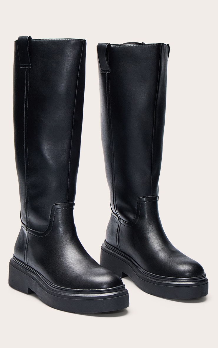Black Chunky Straight Shaft Knee Boot image 3