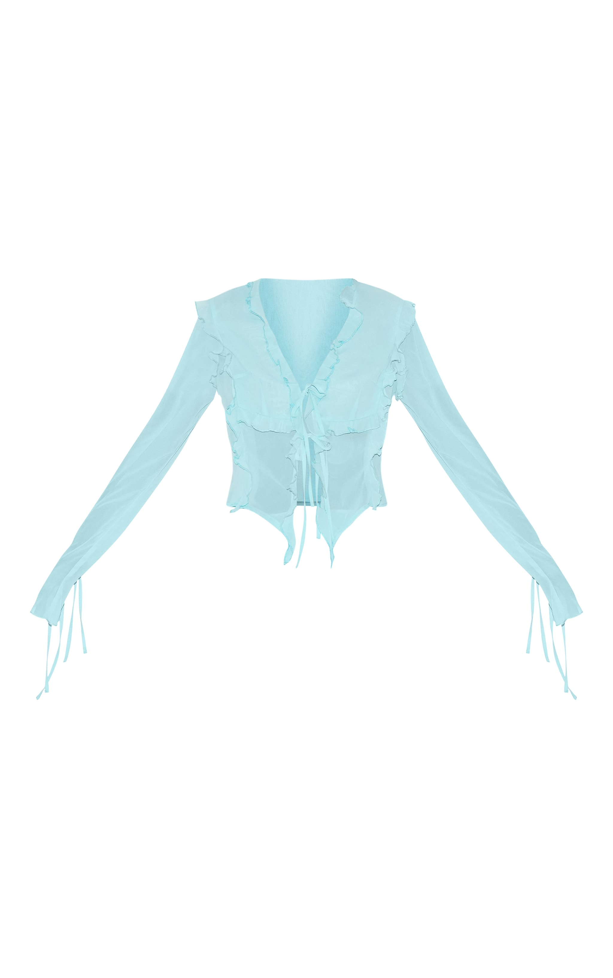 Aqua Chiffon Ruffle Tie Front Blouse image 5