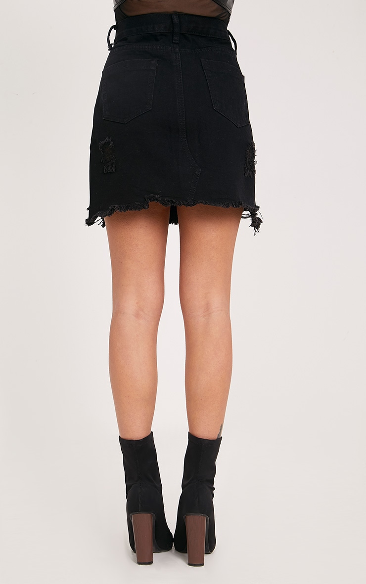 Eli Black Raw Hem Distressed Denim Skirt PrettyLittleThing