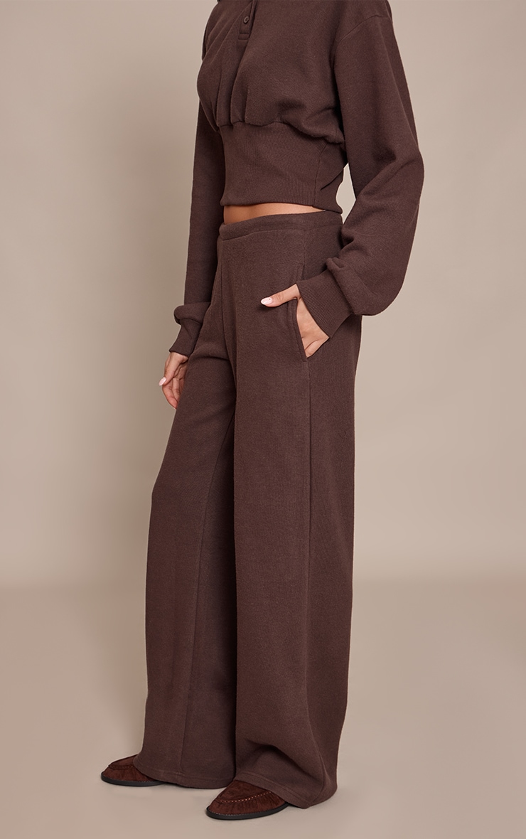 Chocolate Brushed Rib Elasticated Straight Leg Pants image 2