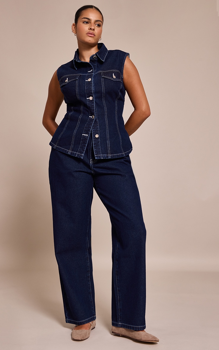Plus Indigo Cinched Sleeveless Denim Shirt image 3