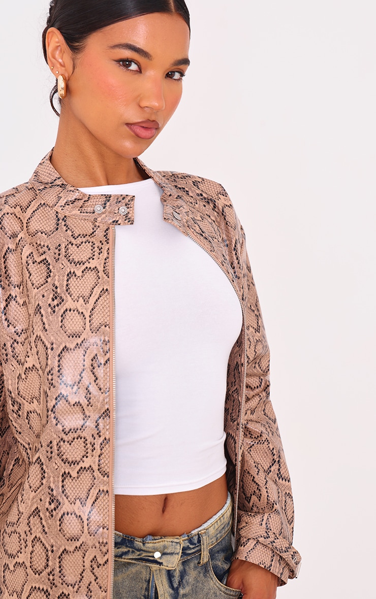 Brown Snake Faux Leather Zip Up Jacket image 4