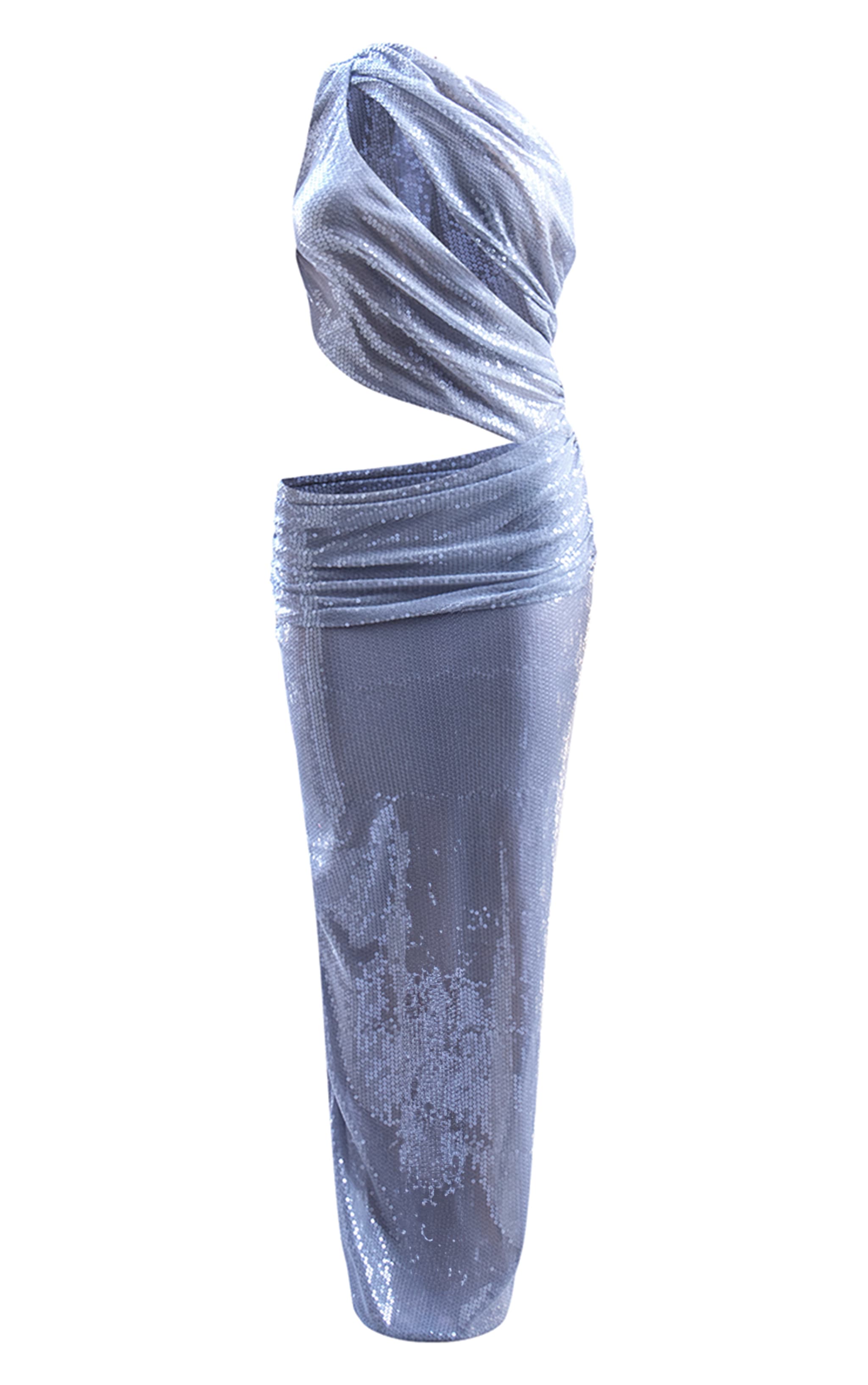 PLT Label Grey Sequin Asymmetrical Plunge Maxi Dress image 5