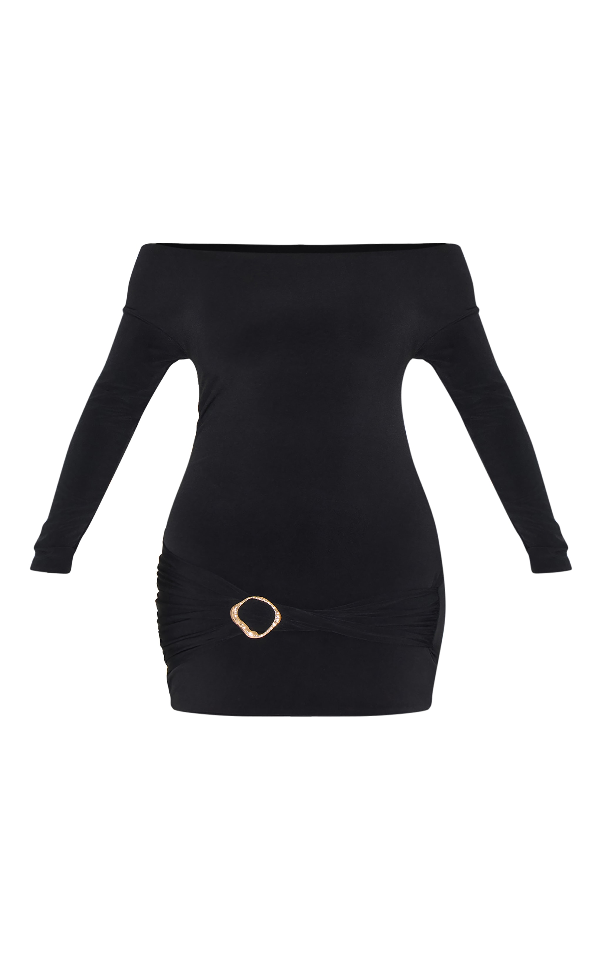 Shape Black Off Shoulder Long Sleeve Gold Trim Mini Dress image 5