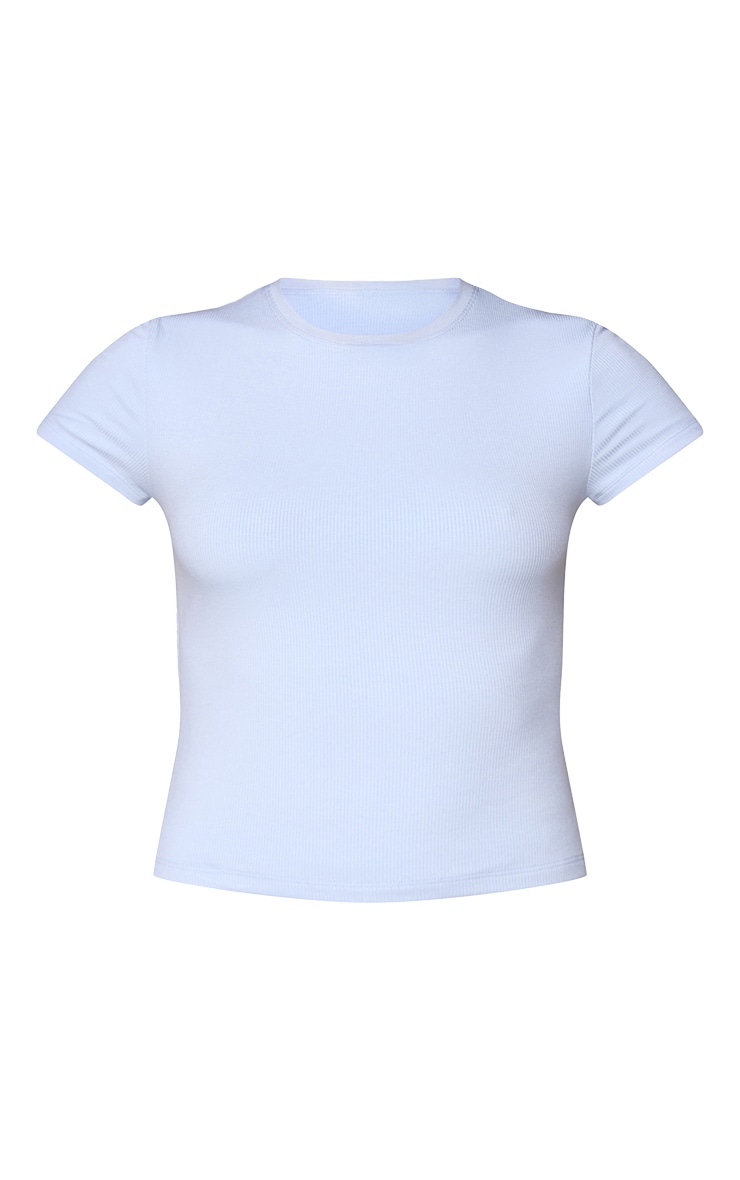 Powder Blue Soft Rib Fitted Short Sleeve Top image 5