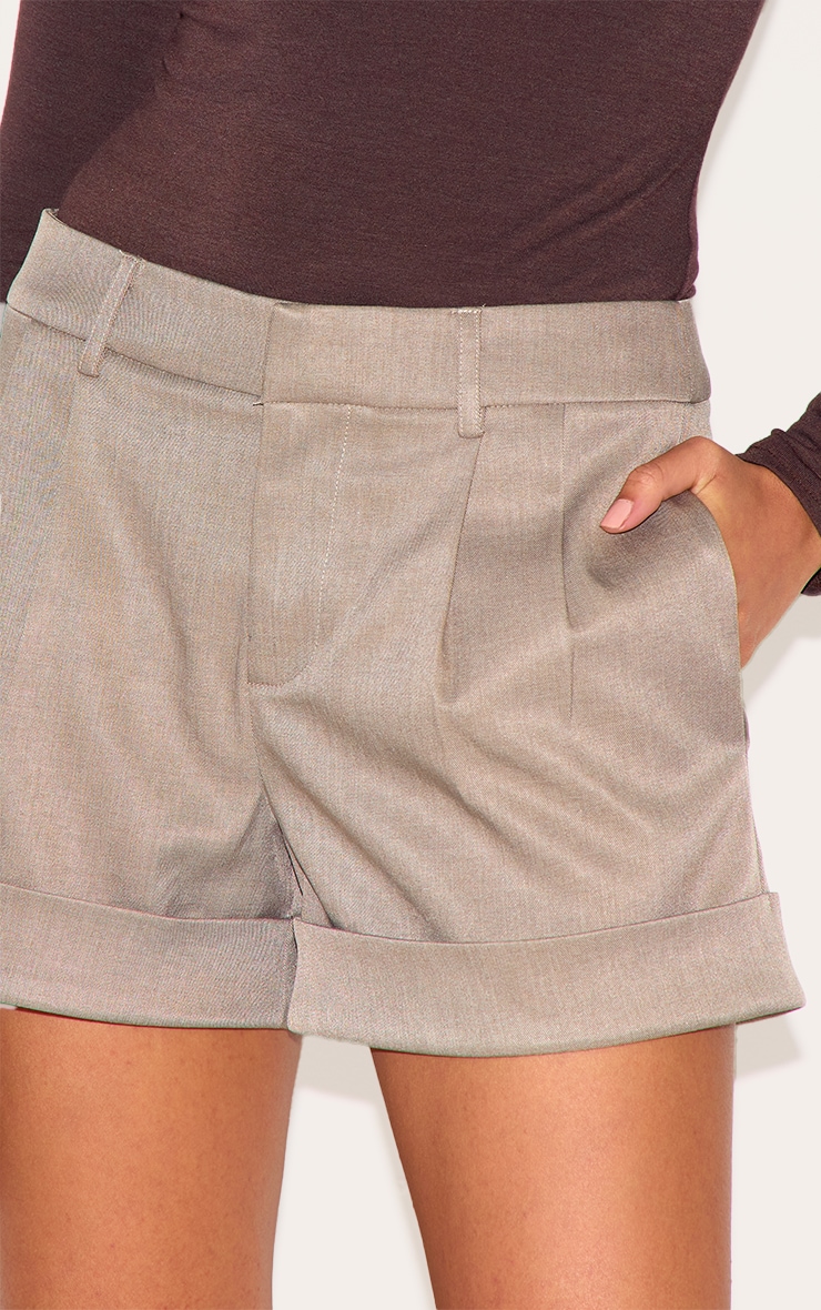 Taupe Mid Rise Tailored Woven Shorts image 5