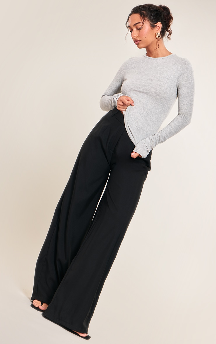 Grey Marl Cotton Crew Neck Long Sleeve Top image 3