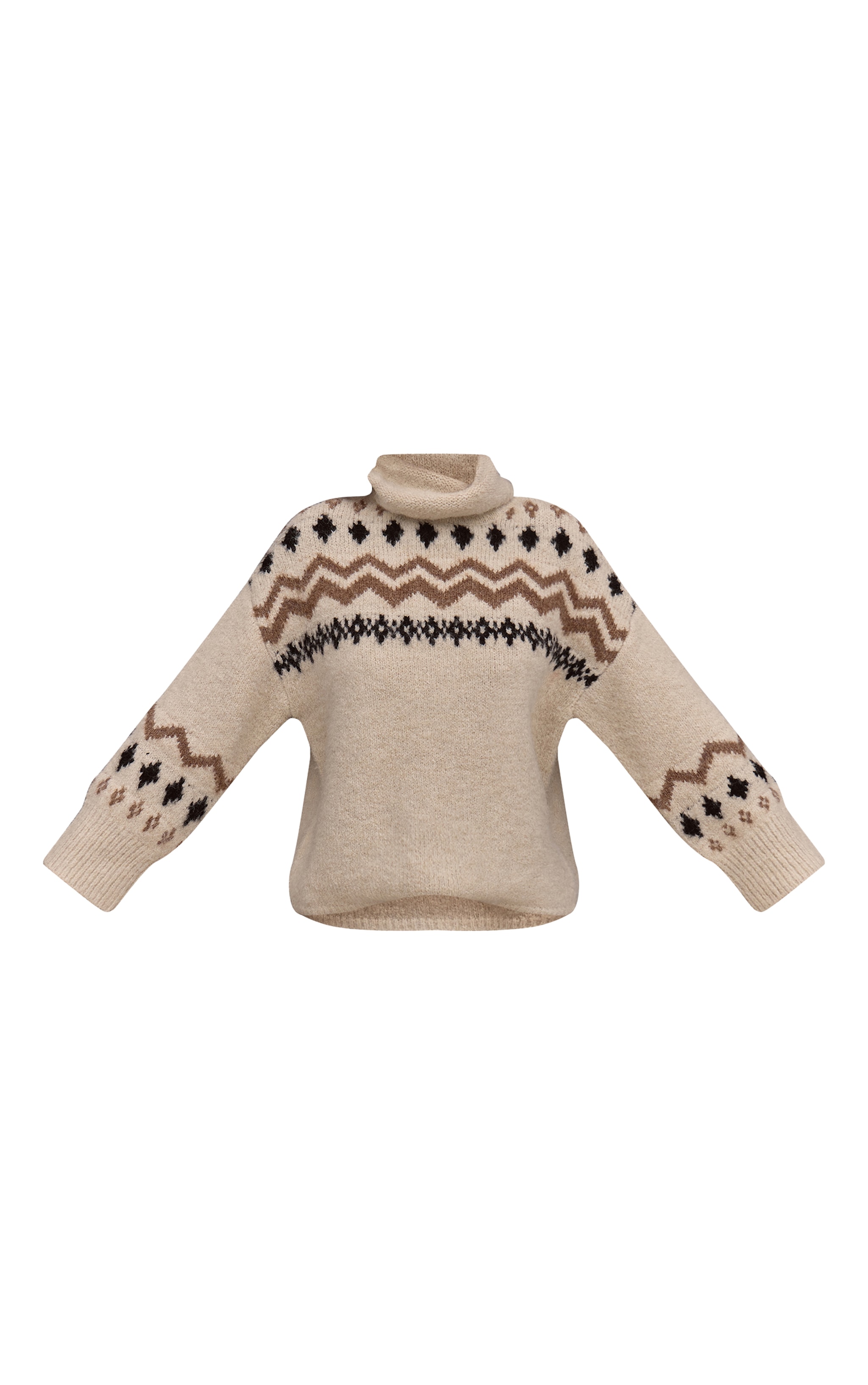 Pull en maille Fairisle crème à col montant image 5