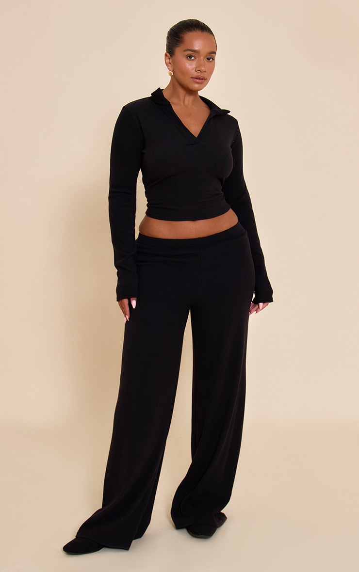 Shape Black Micro Rib Long Sleeve Polo Top image 3