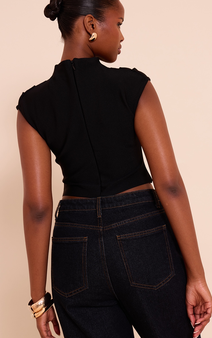 Black Bandage Pleat Detail Cap Sleeve Top image 2