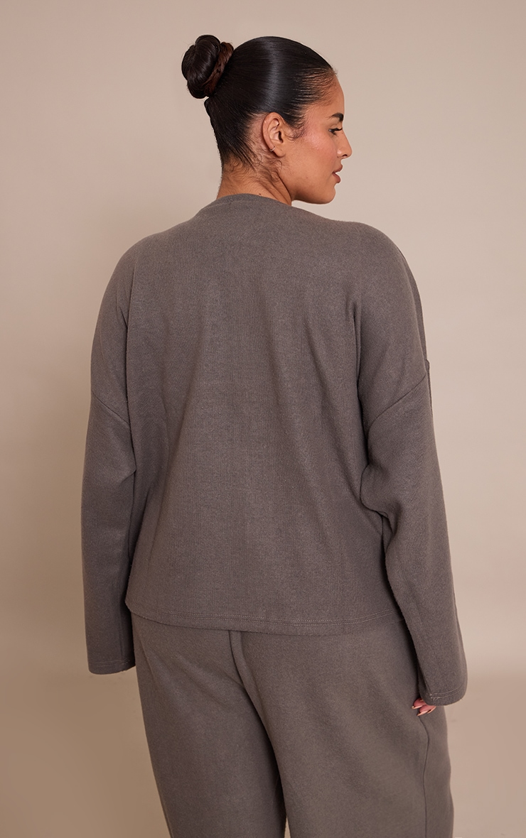 Plus Charcoal Soft Touch Zip Through Sweatshirt image 2