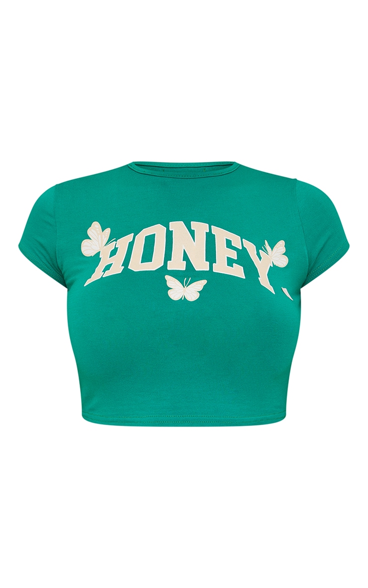 Bright Green Honey Printed Fitted Crop T Shirt image 5