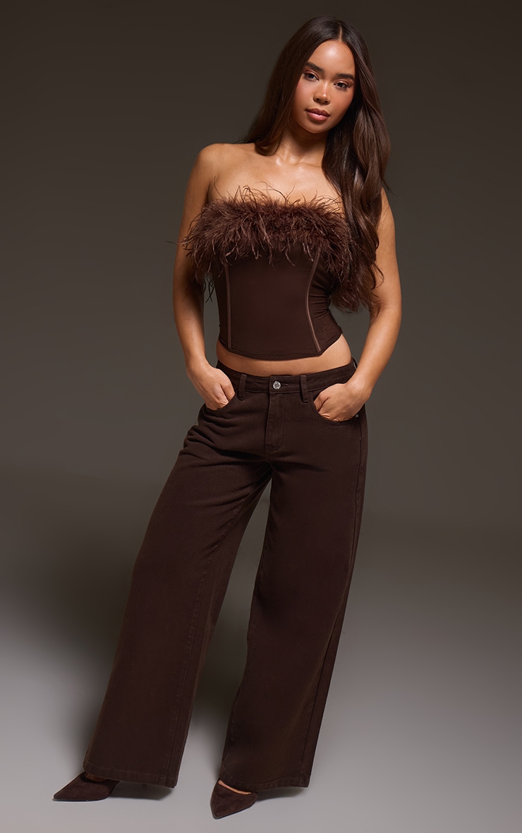 Coret en mesh chocolat foncé à plumes et lisérés structurants image 3