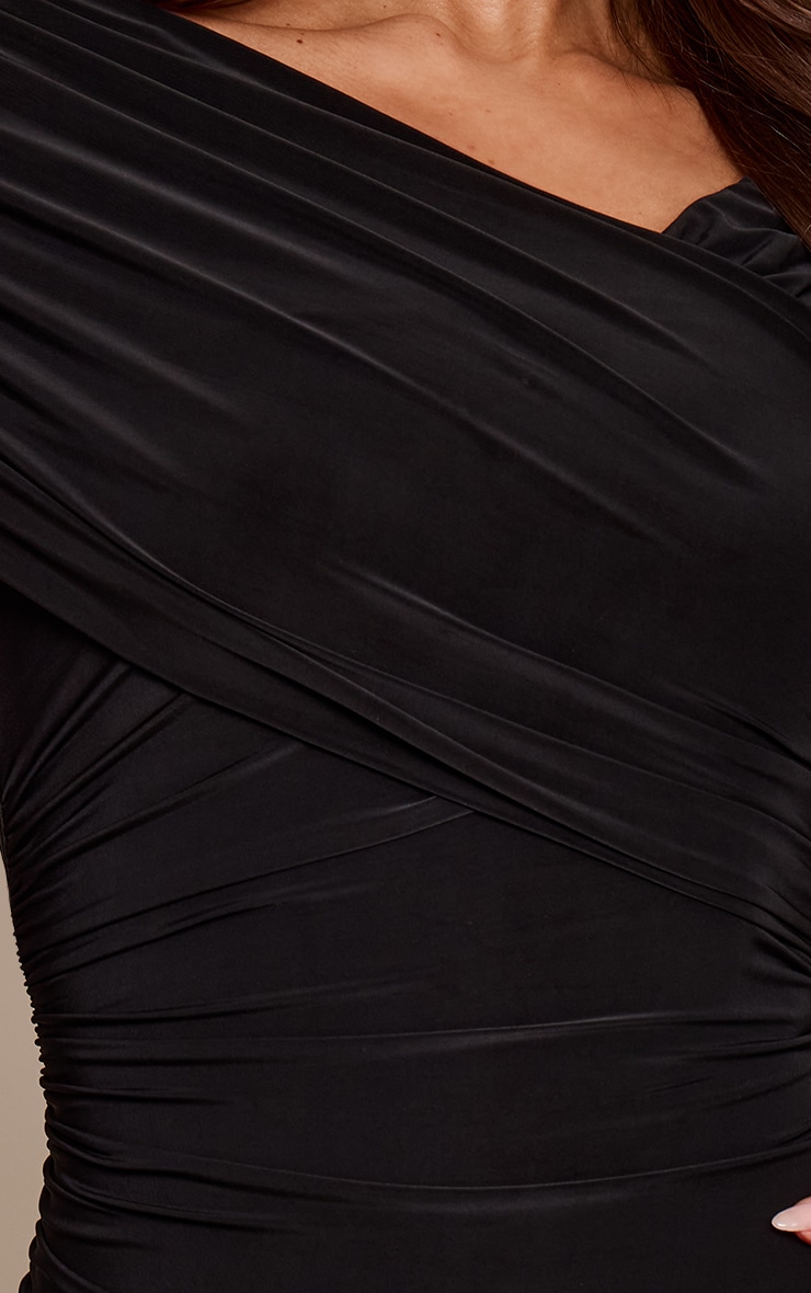 Black Slinky Wrap Off The Shoulder Mini Dress image 4