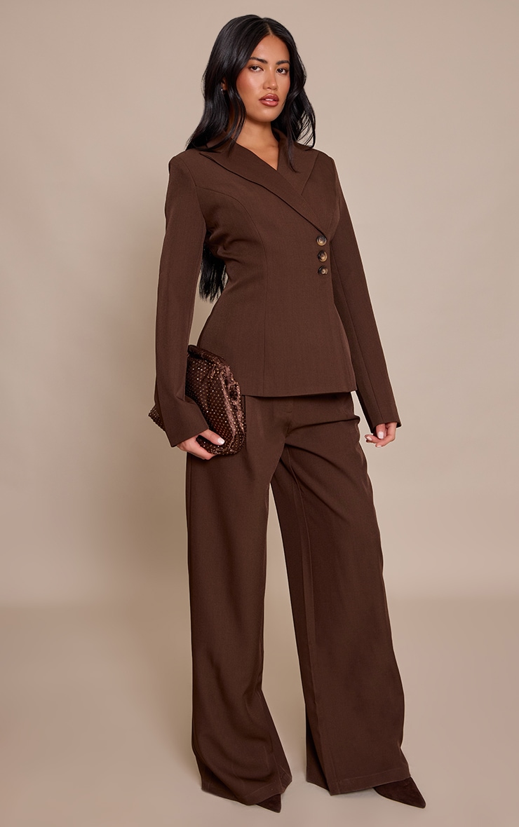 Pantalon droit tissé marron chocolat à plissures image 2