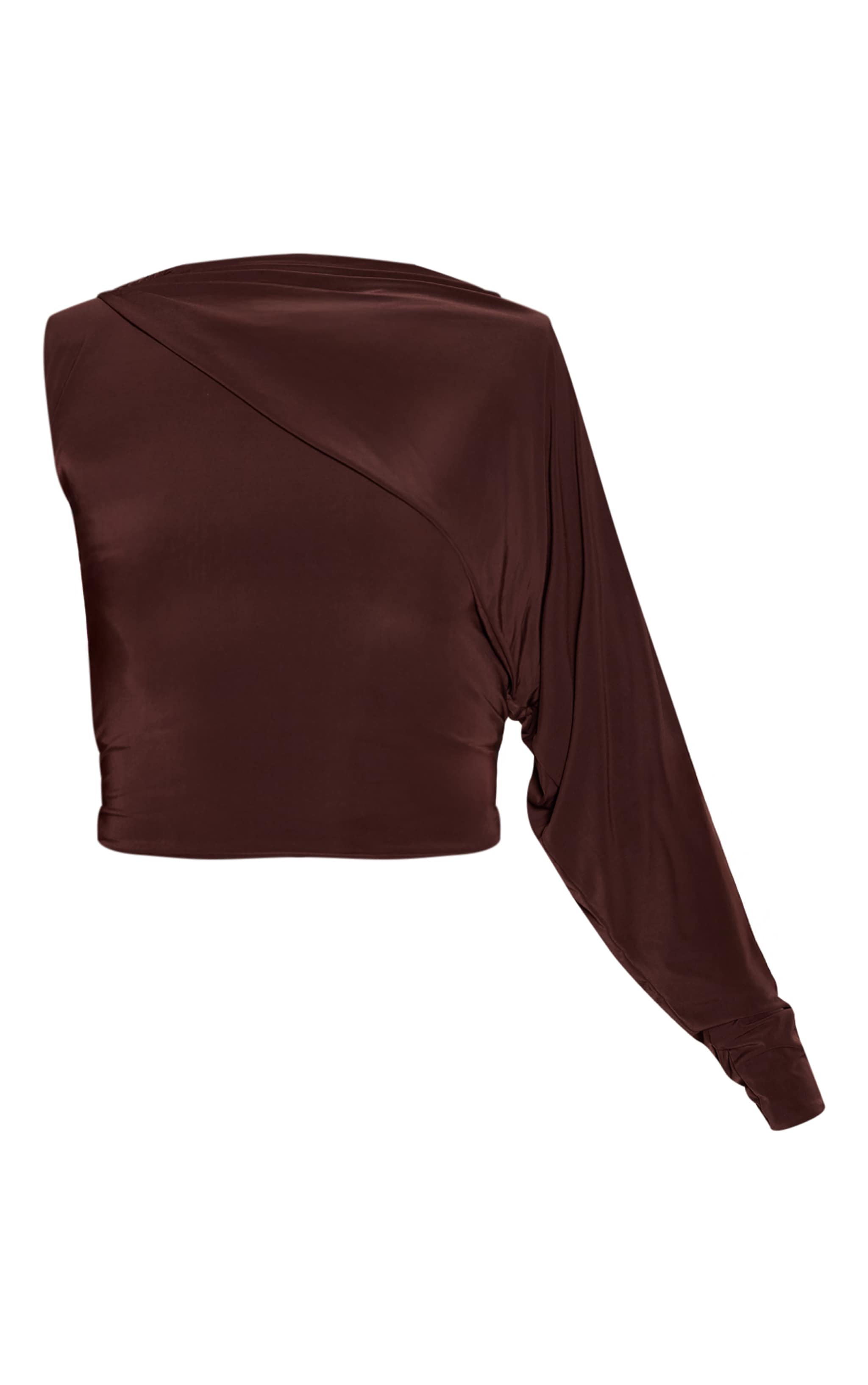 Dark Brown Slinky One Sleeve Detail Top image 5