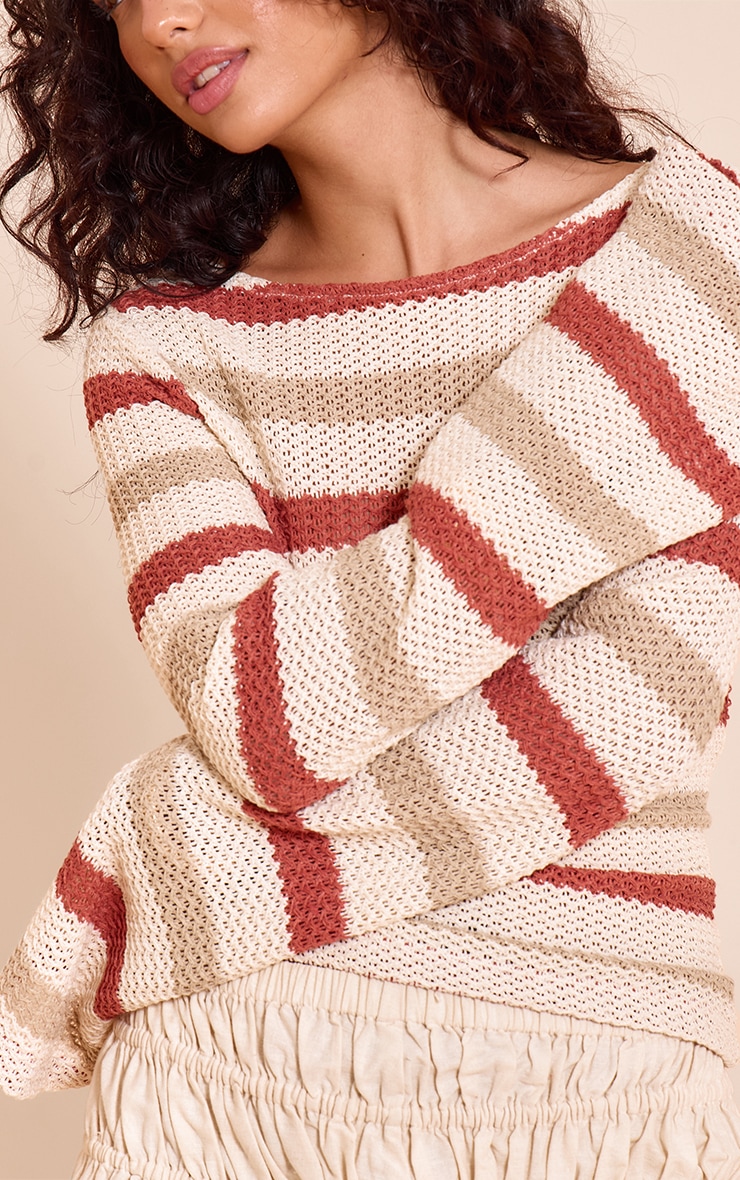Multi Textured Striped Boat Neck Flute Sleeve Top image 4