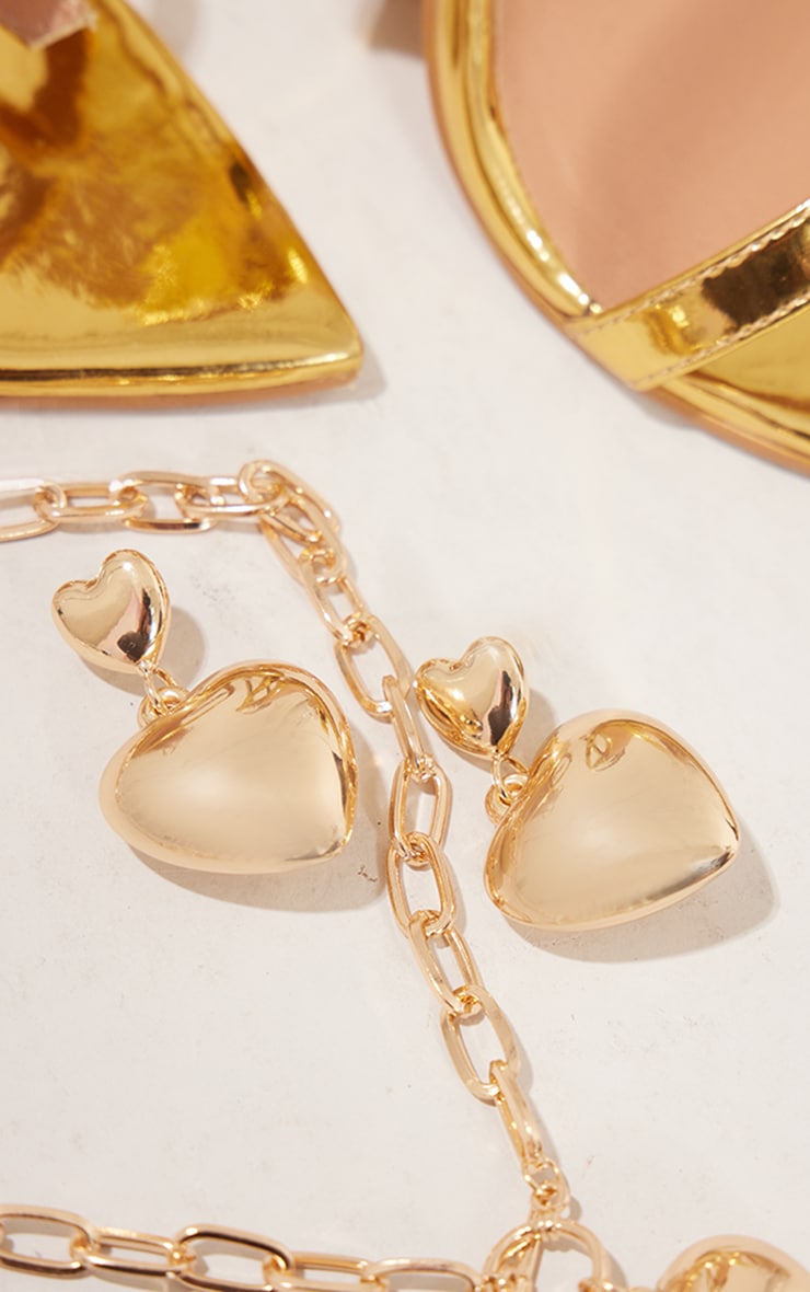 Gold Oversized Double Heart Drop Earrings image 2